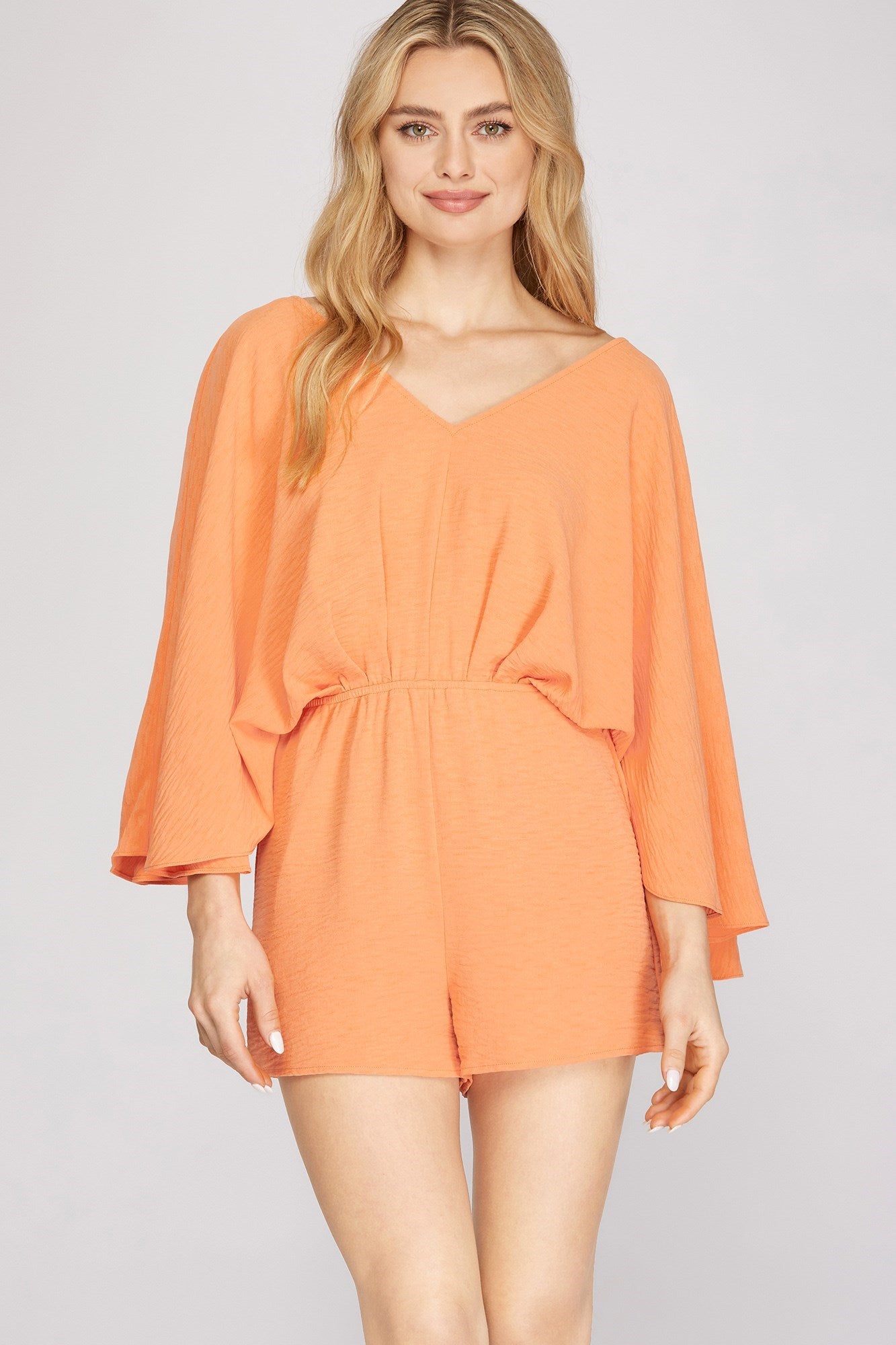 KIMONO SLEEVE ROMPER WITH BACK TIE