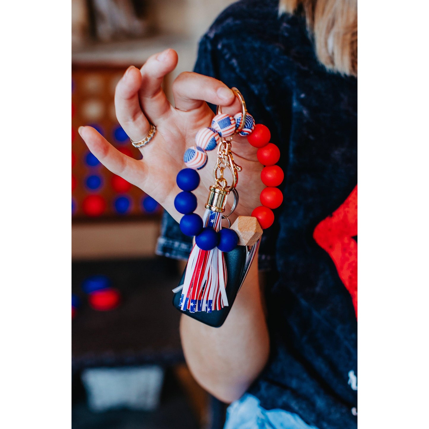 Patriotic Beaded Tassel Keychain