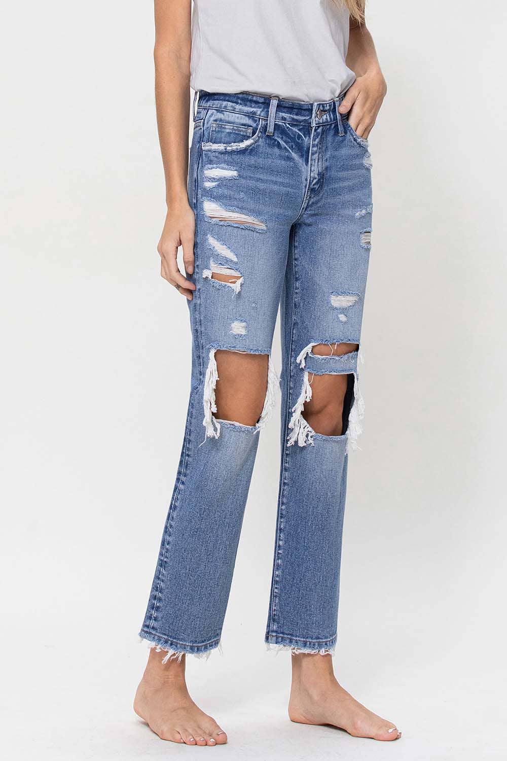 MID RISE CROP STRAIGHT JEANS