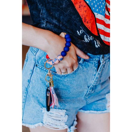 Patriotic Beaded Tassel Keychain