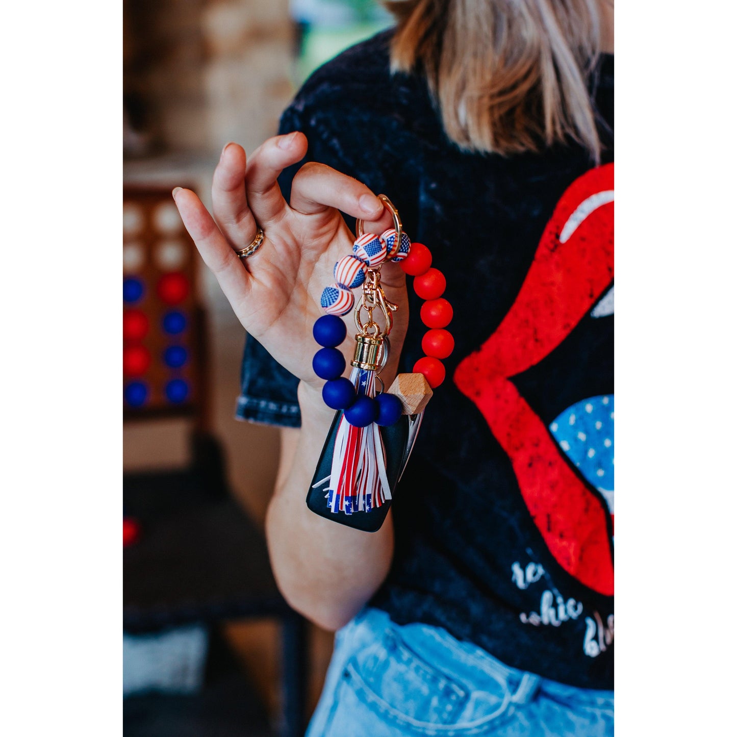 Patriotic Beaded Tassel Keychain