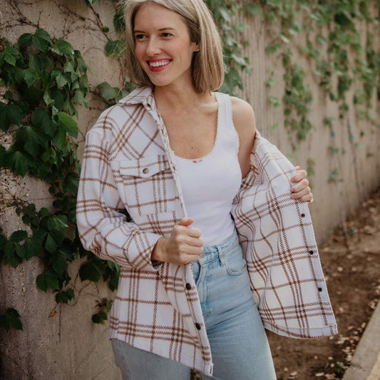 Tan/Cream Plaid Shacket for Women