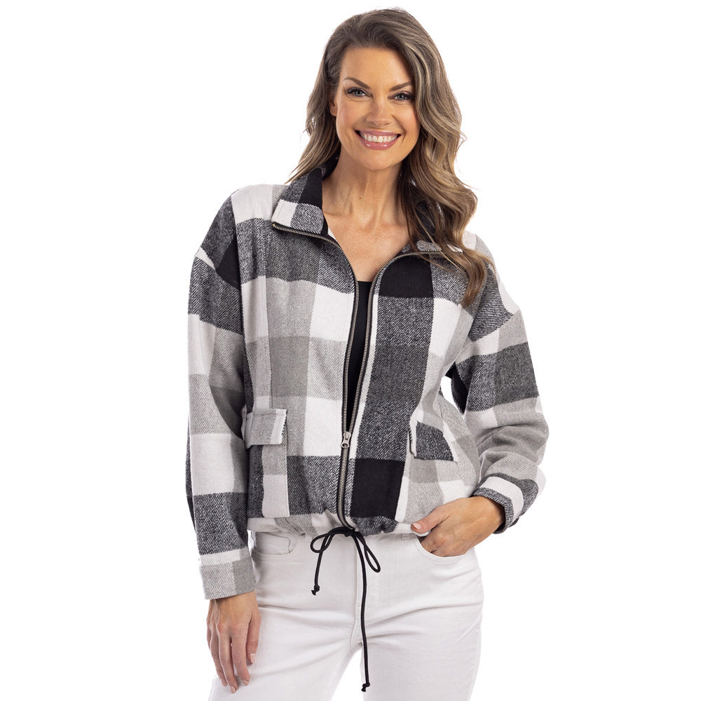 Black Plaid Flannel Cropped Cinched Shacket