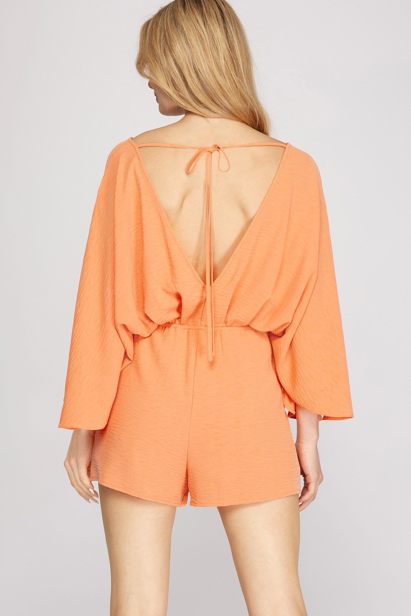 KIMONO SLEEVE ROMPER WITH BACK TIE