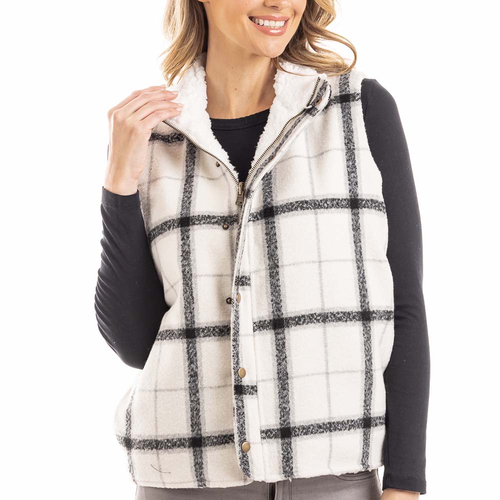 *SALE* Neutral Plaid Fleece Lined Vest for Women