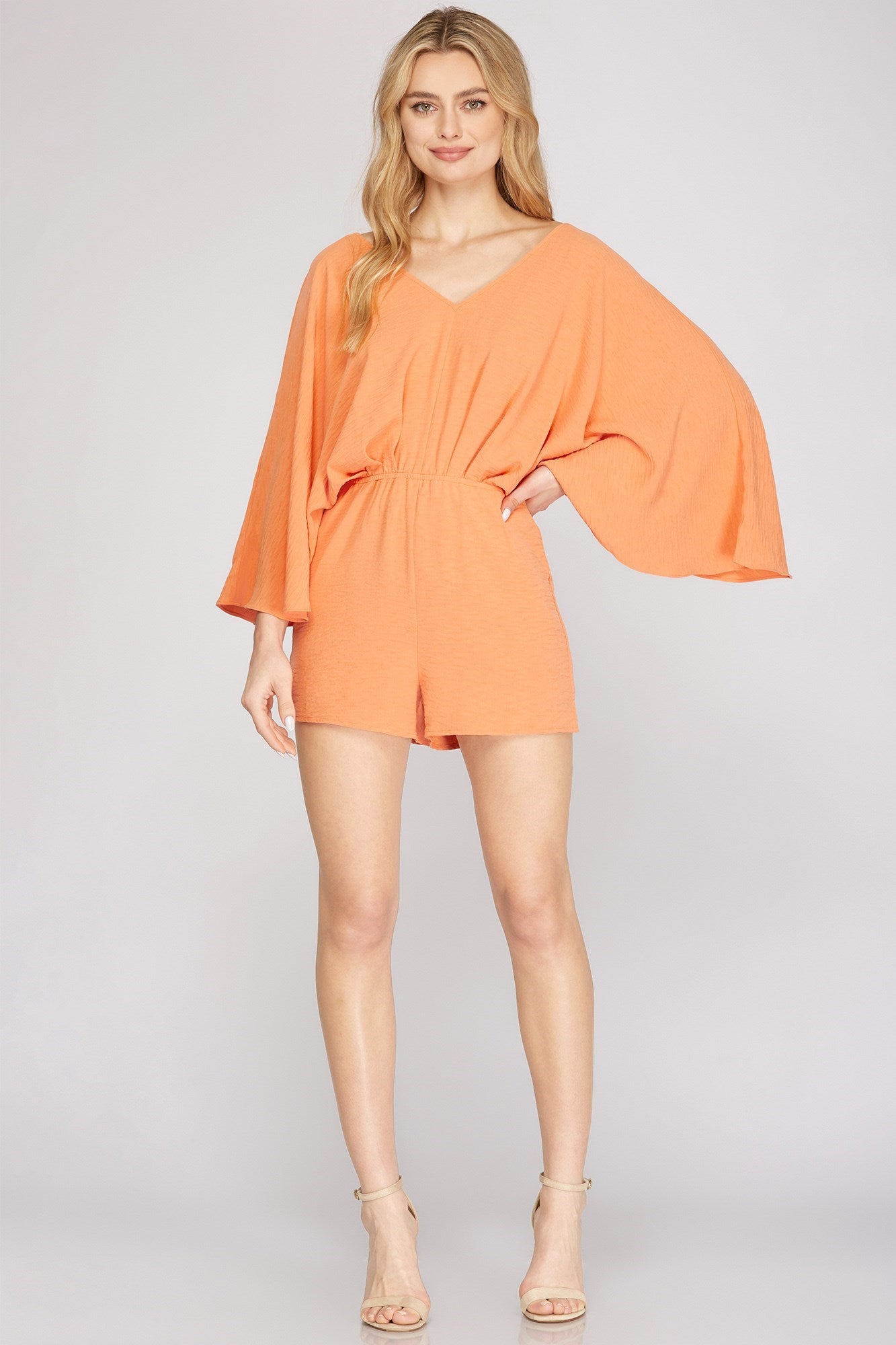 KIMONO SLEEVE ROMPER WITH BACK TIE