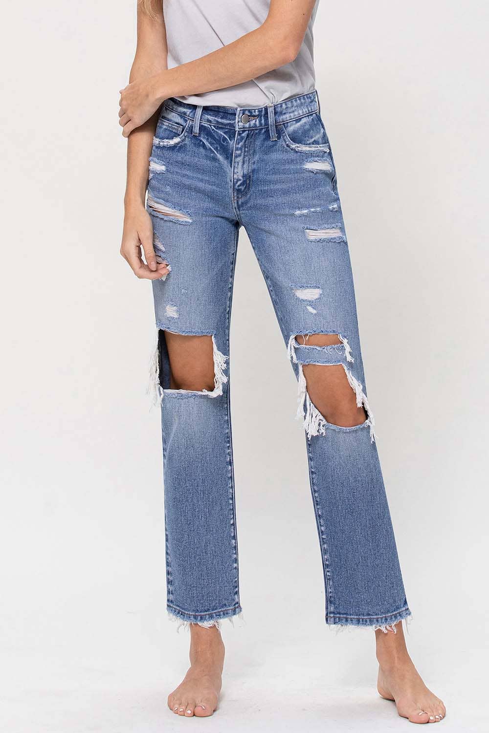 MID RISE CROP STRAIGHT JEANS