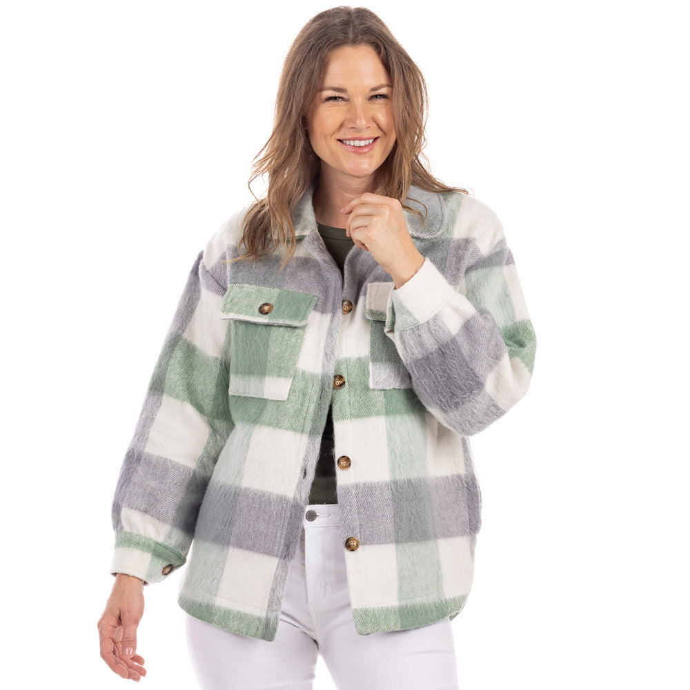 Green/Gray Plaid Women's Shacket