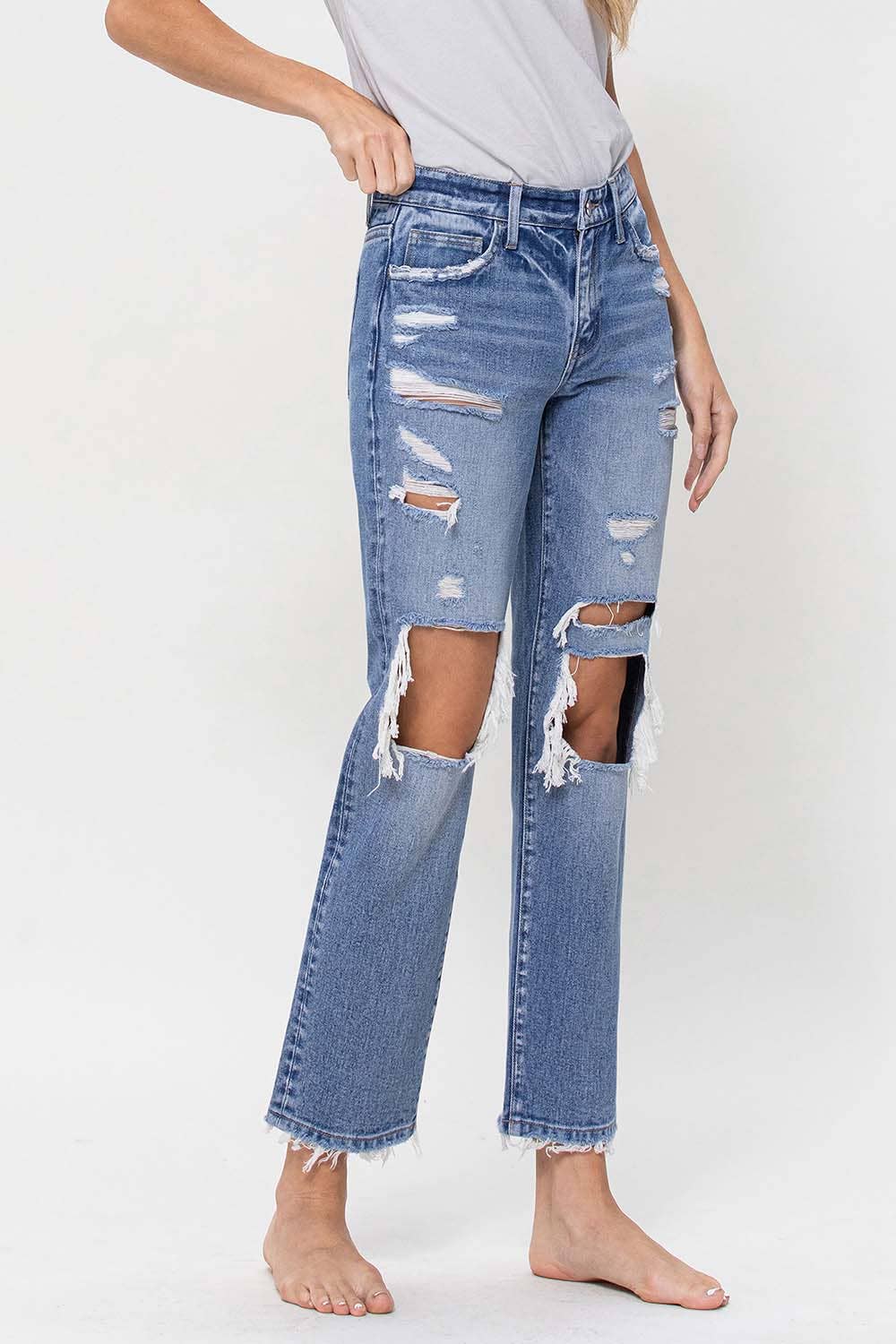 MID RISE CROP STRAIGHT JEANS