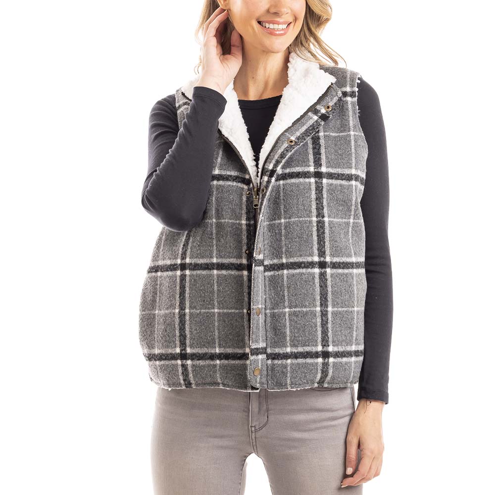 *SALE* Neutral Plaid Fleece Lined Vest for Women