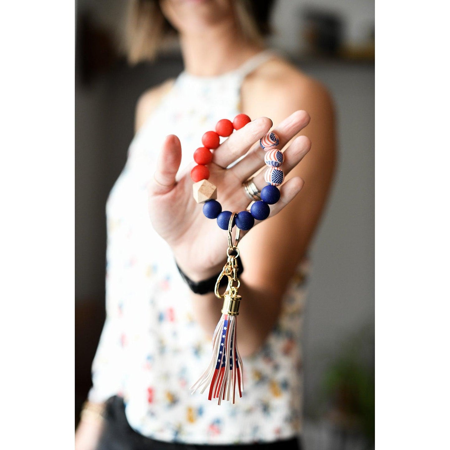 Patriotic Beaded Tassel Keychain