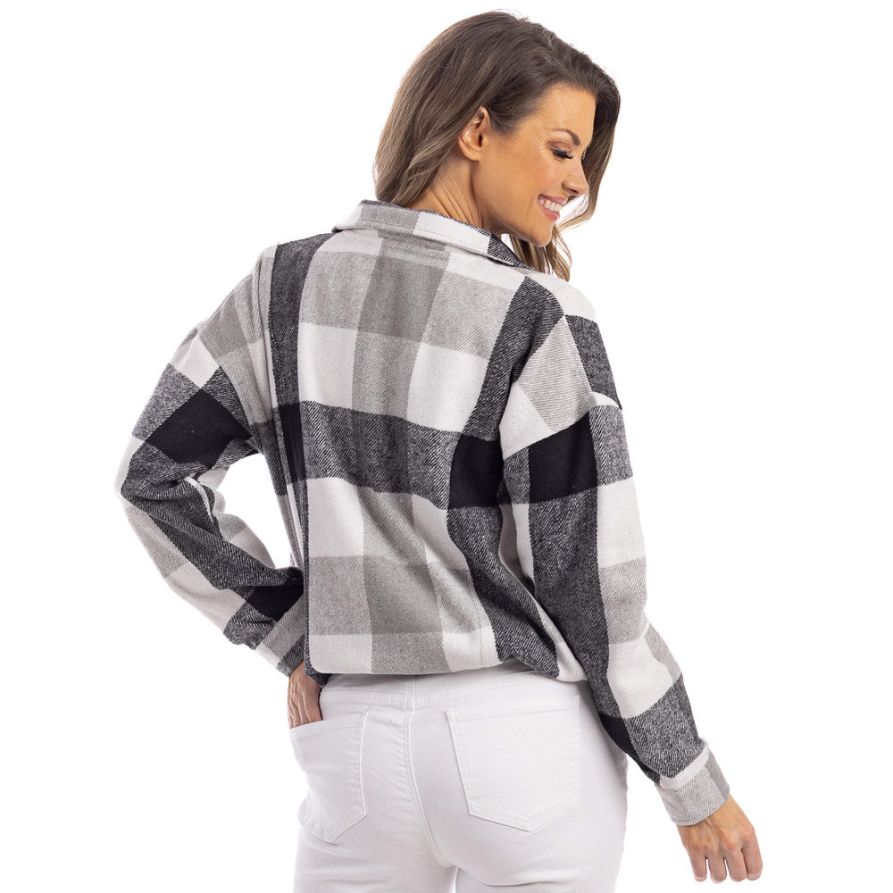 Black Plaid Flannel Cropped Cinched Shacket