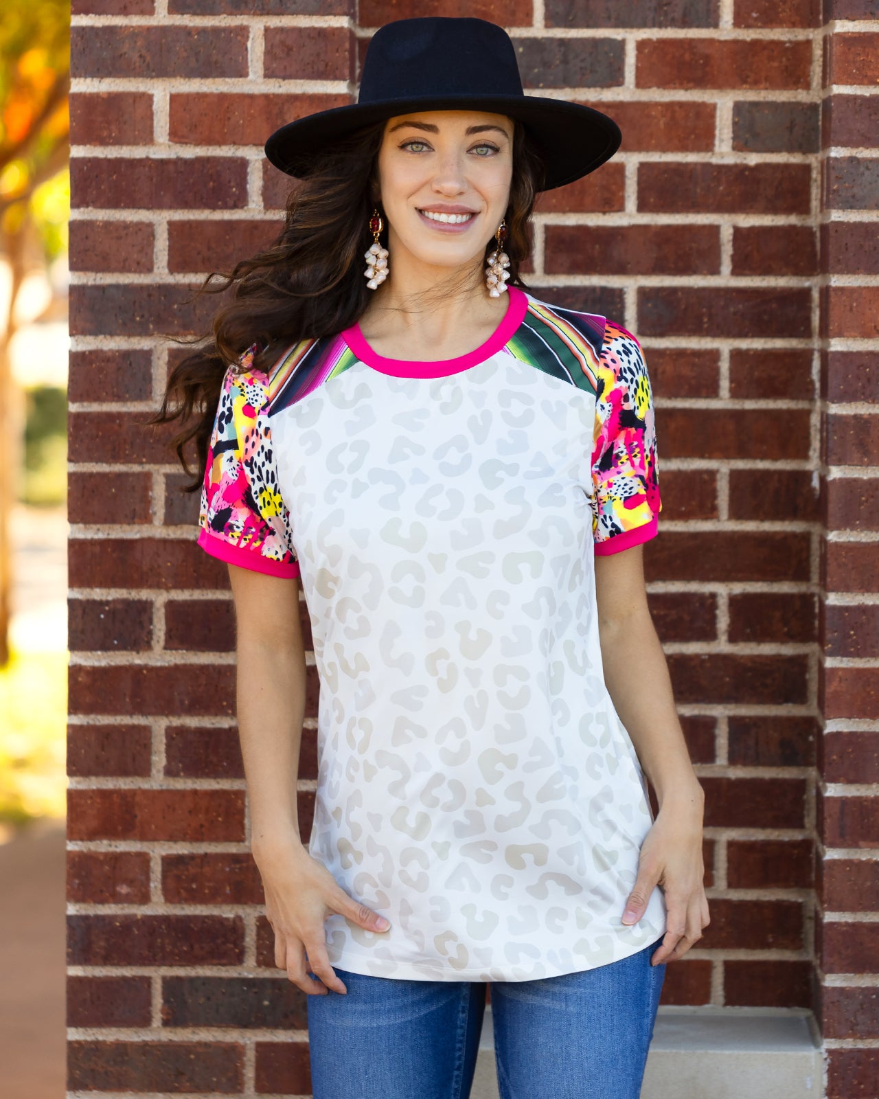 Leopard Top with Multi Print Sleeves