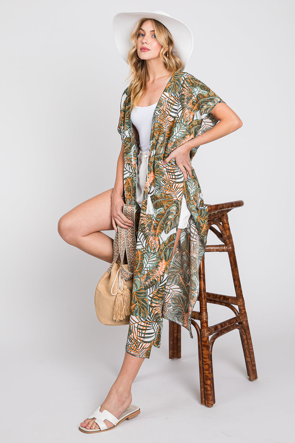 Tropical Print w/ Drawstring Kimono