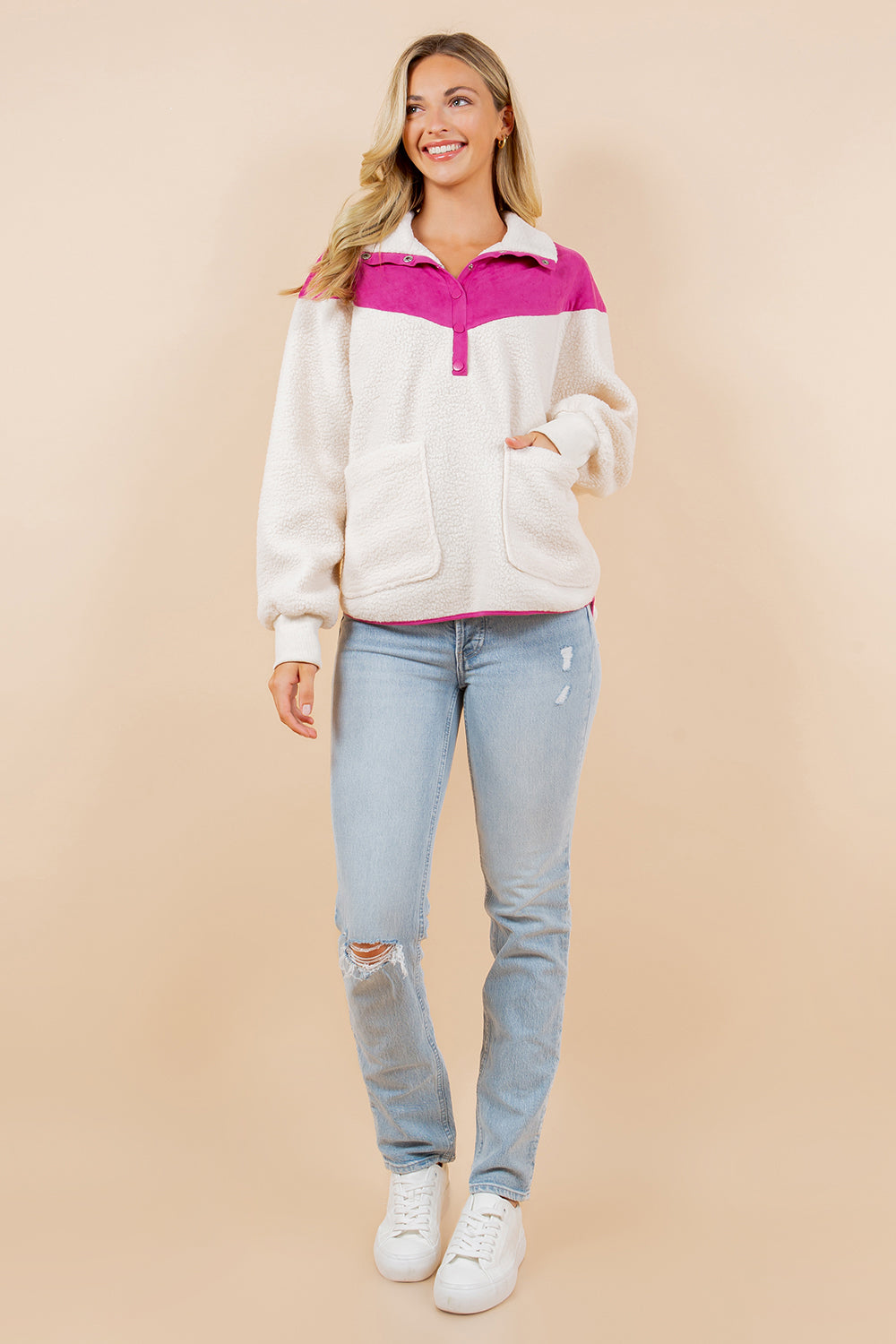 Sherpa Sweatshirt- Pink/Cream