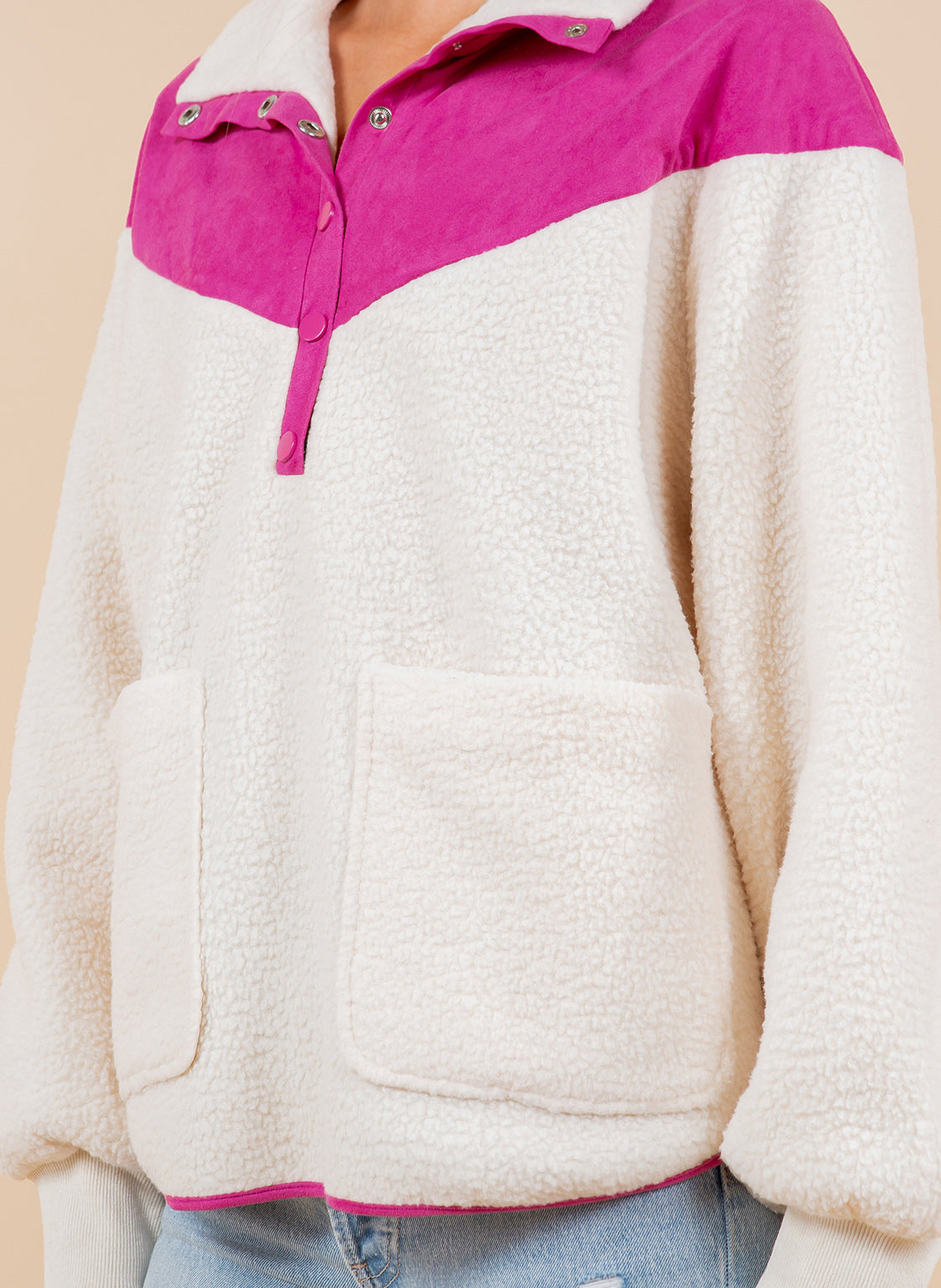 Sherpa Sweatshirt- Pink/Cream