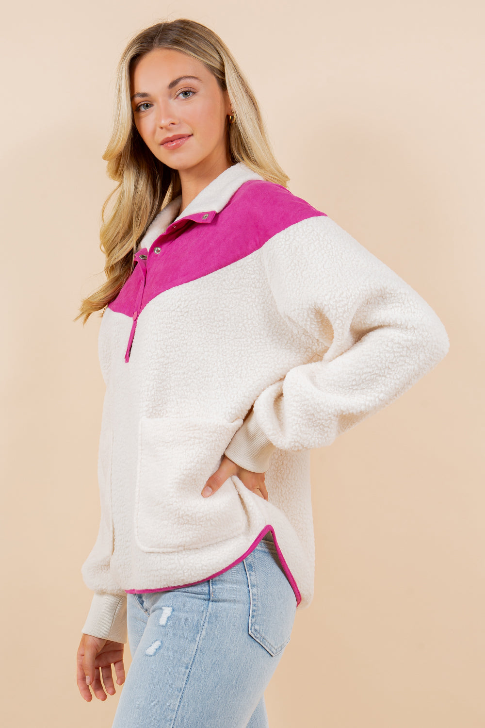 Sherpa Sweatshirt- Pink/Cream