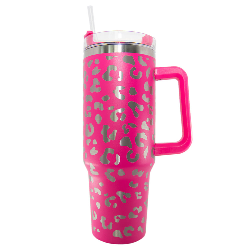 Hot Pink METALLIC Leopard Stainless Steel Tumbler