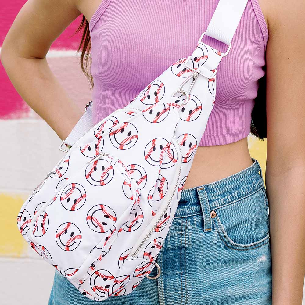 Baseball Happy Face Sling Belt Bag