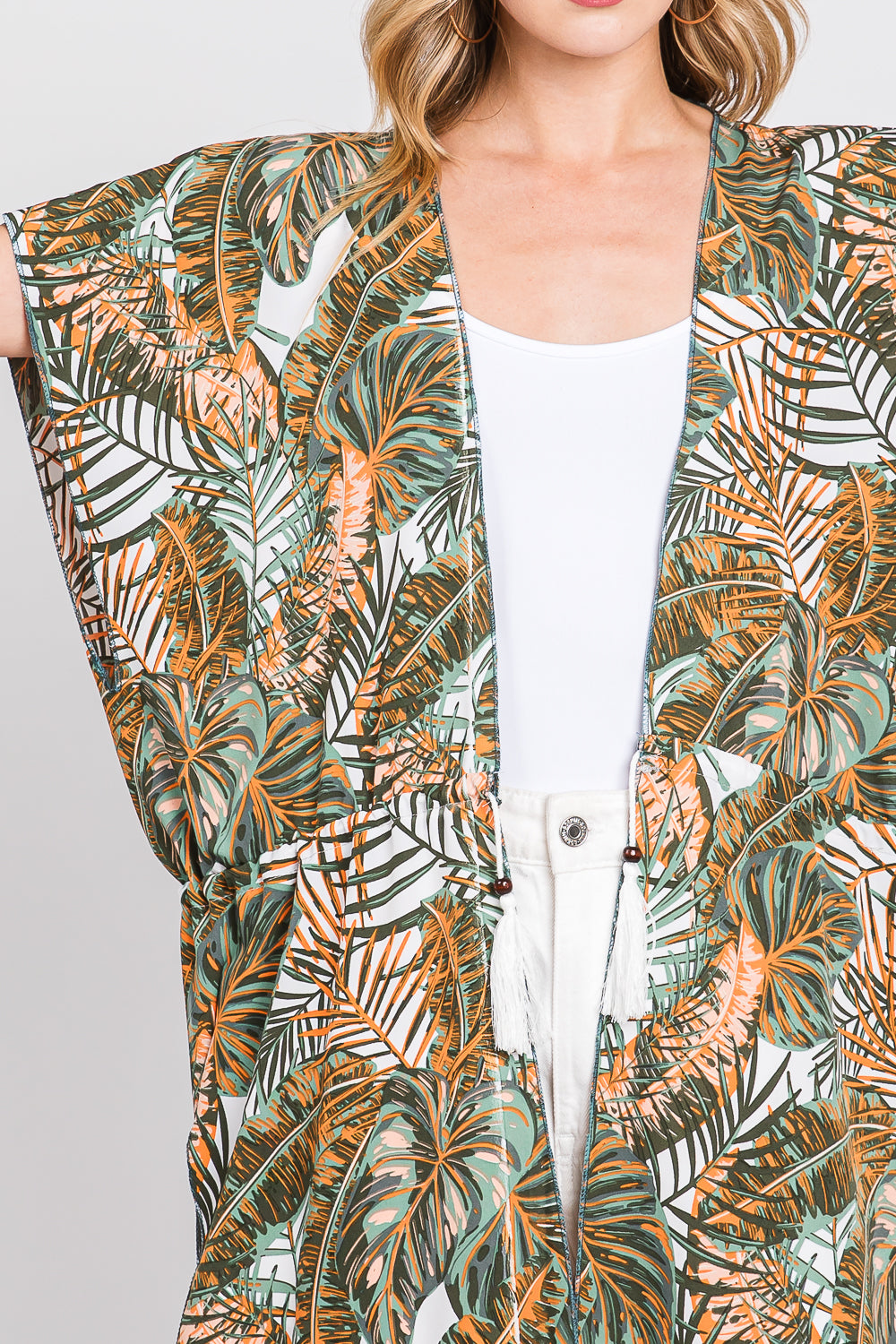 Tropical Print w/ Drawstring Kimono