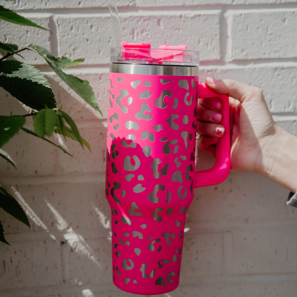 Hot Pink METALLIC Leopard Stainless Steel Tumbler