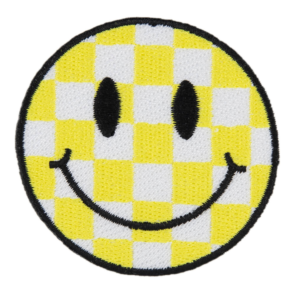 Yellow Checkerprint Happy Face Patches for Hats